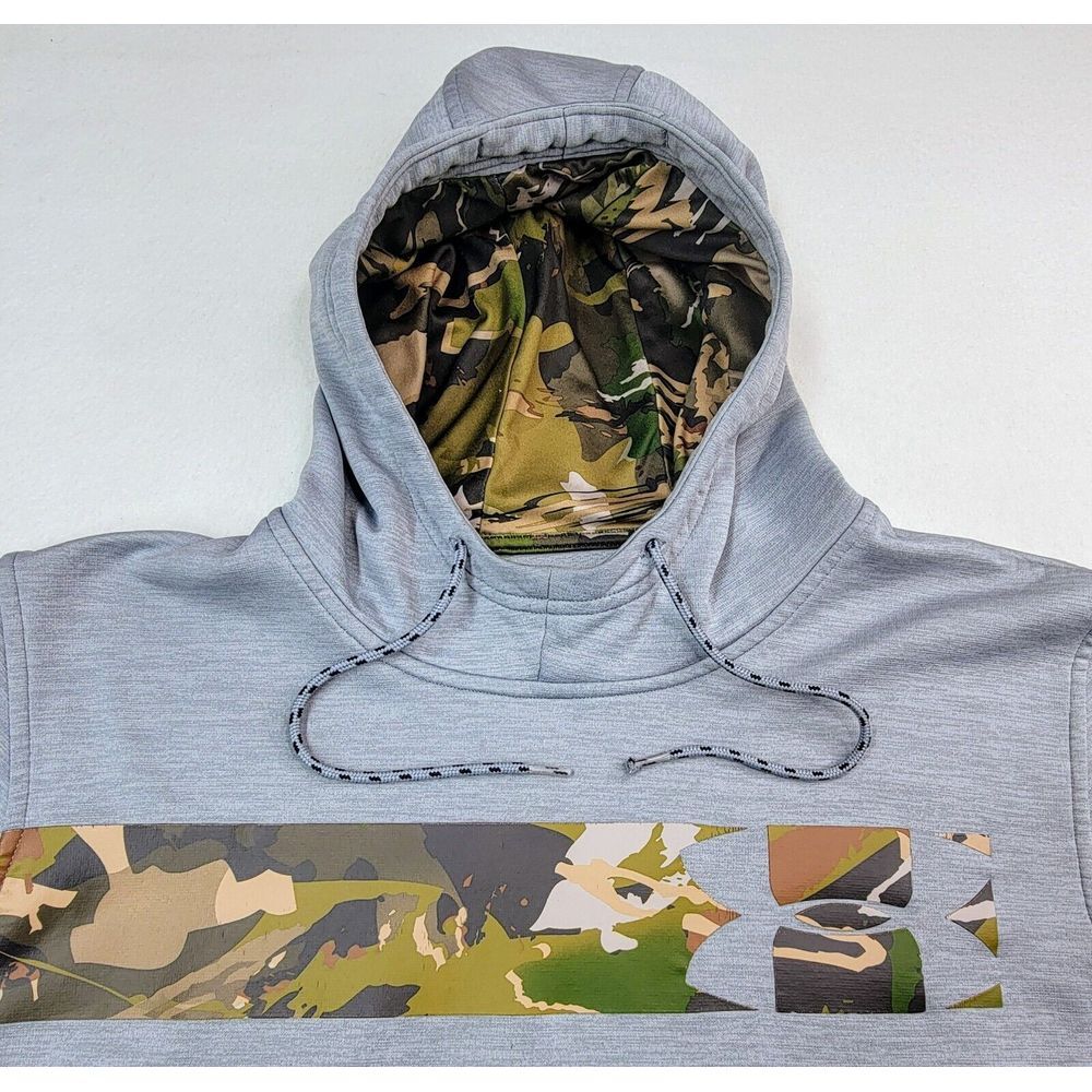 Under Armour Camo Hoodie Mens XL Gray Fleece Hooded Sweatshirt‎ Graphic Sleeve